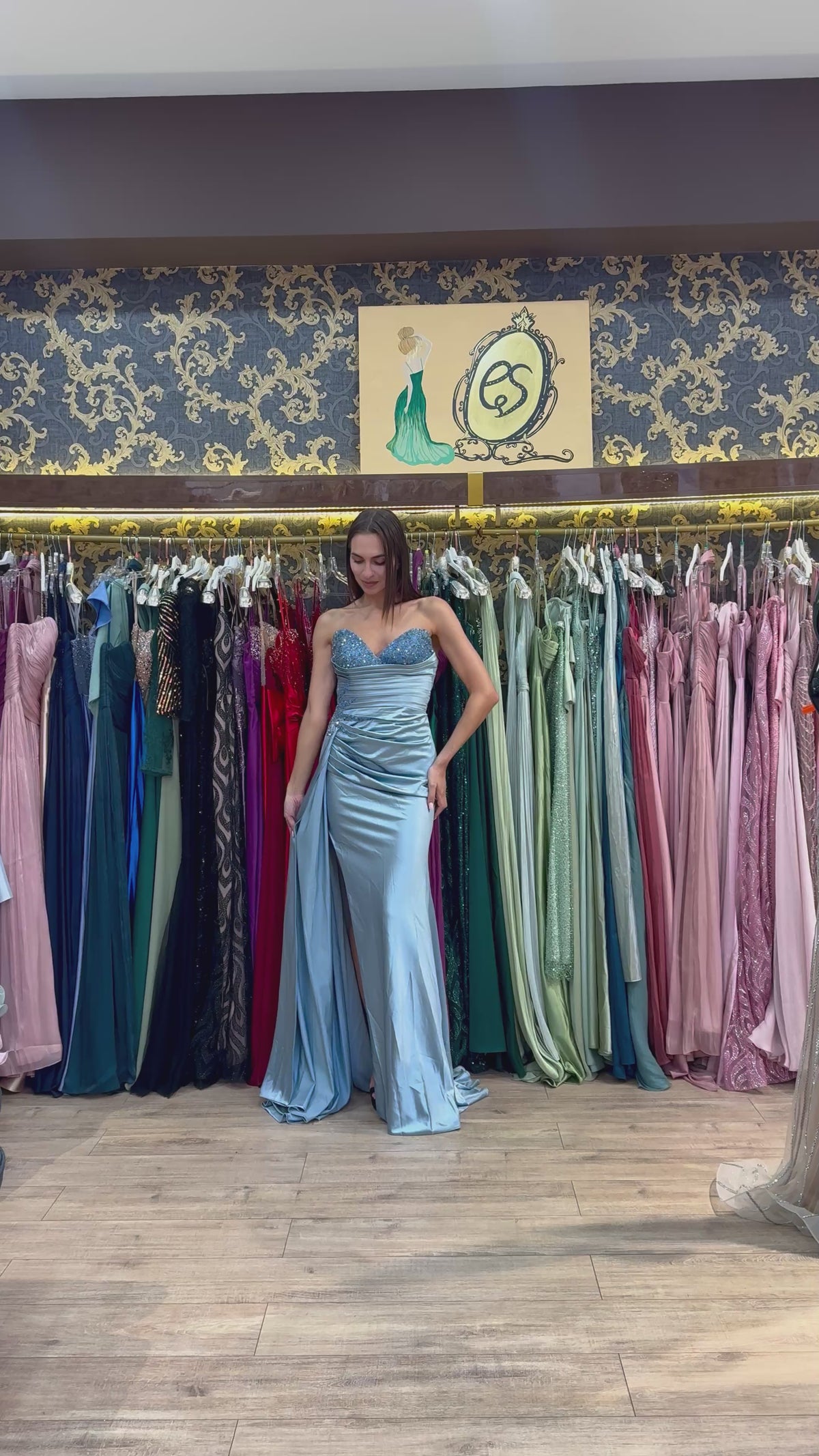 Sky Blue Bianca Embellished Satin Dress