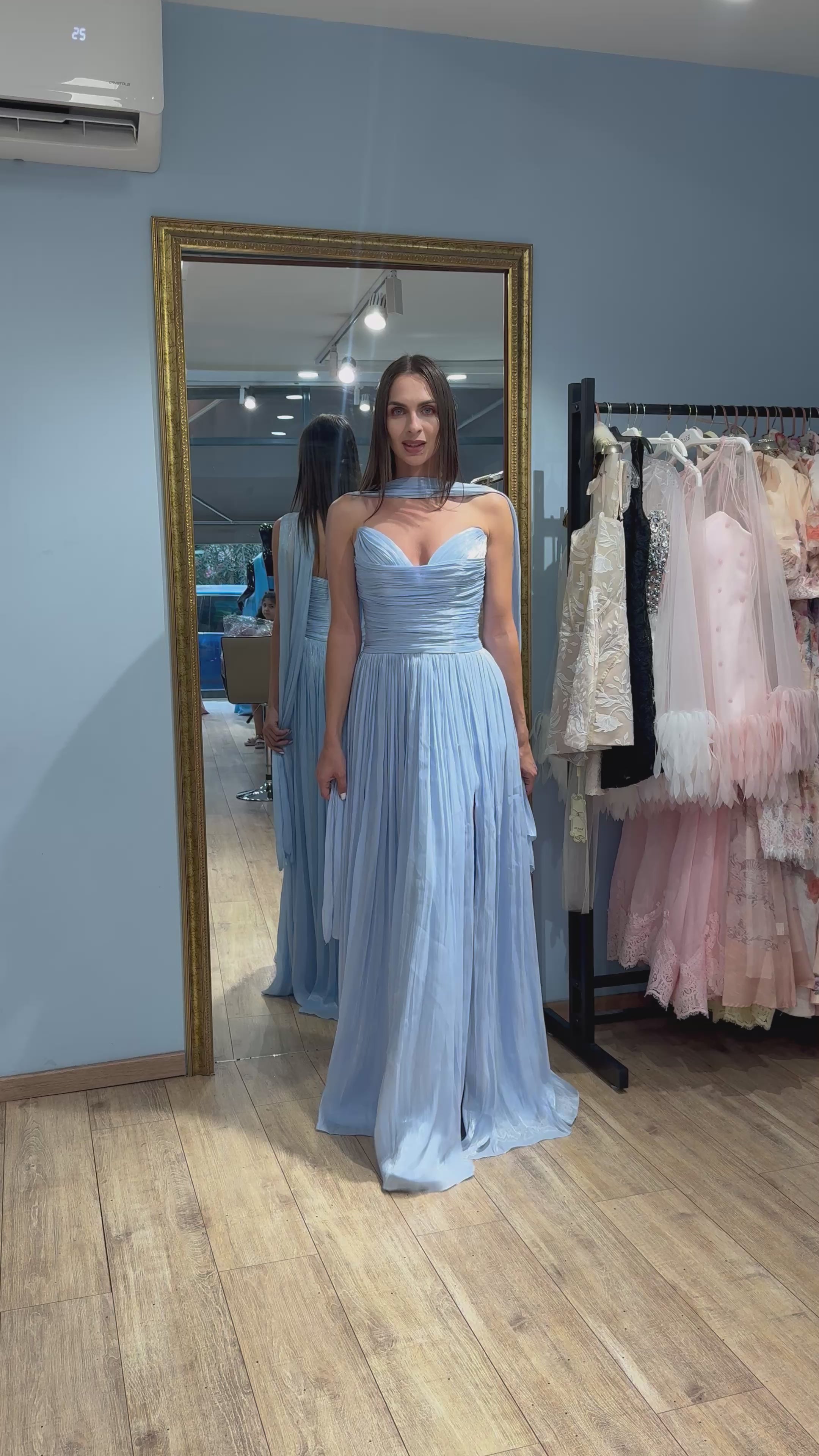 Blue Valentina Pleated Maxi Dress