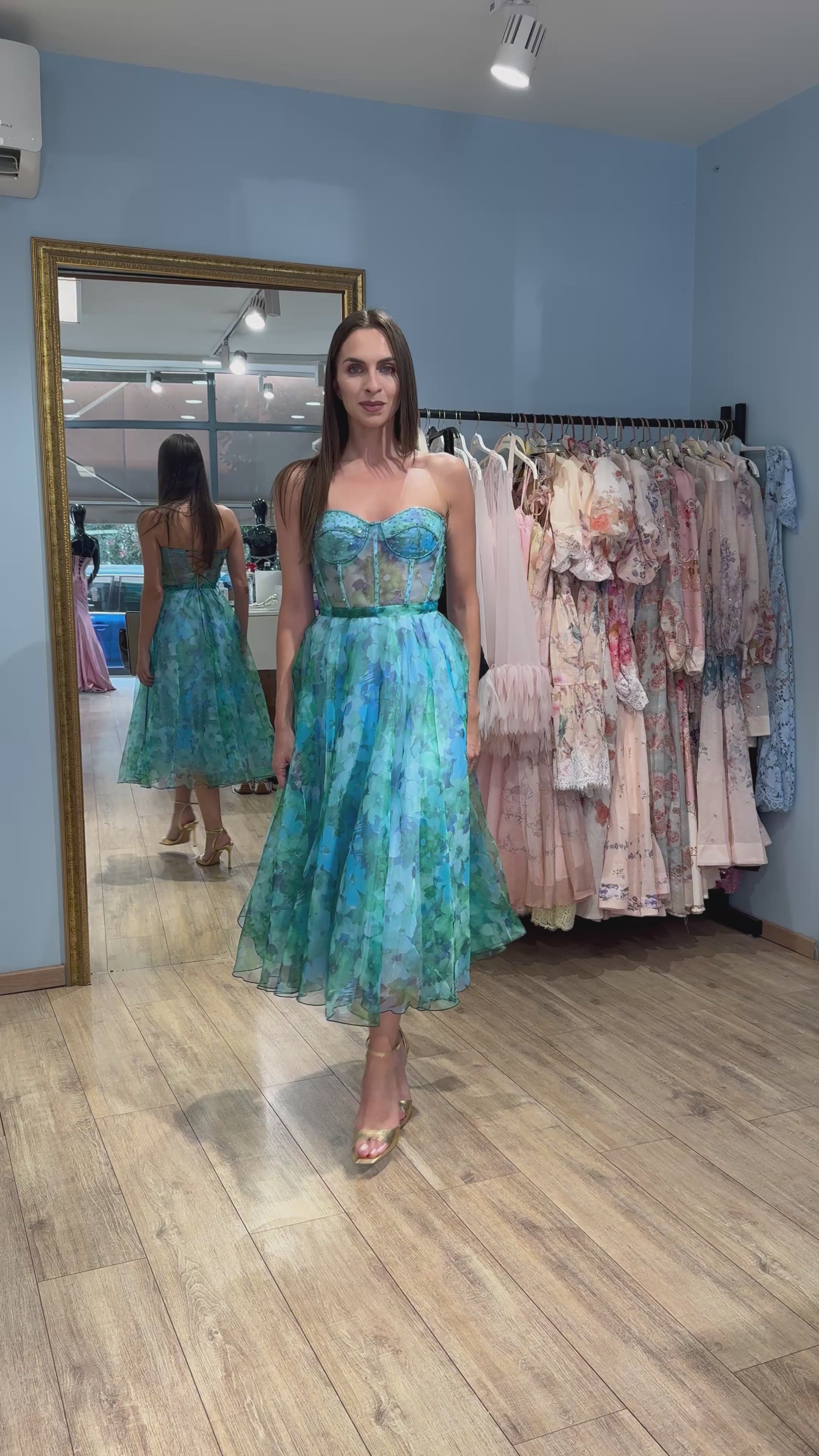 Blue Fiorella Floral Corset Dress