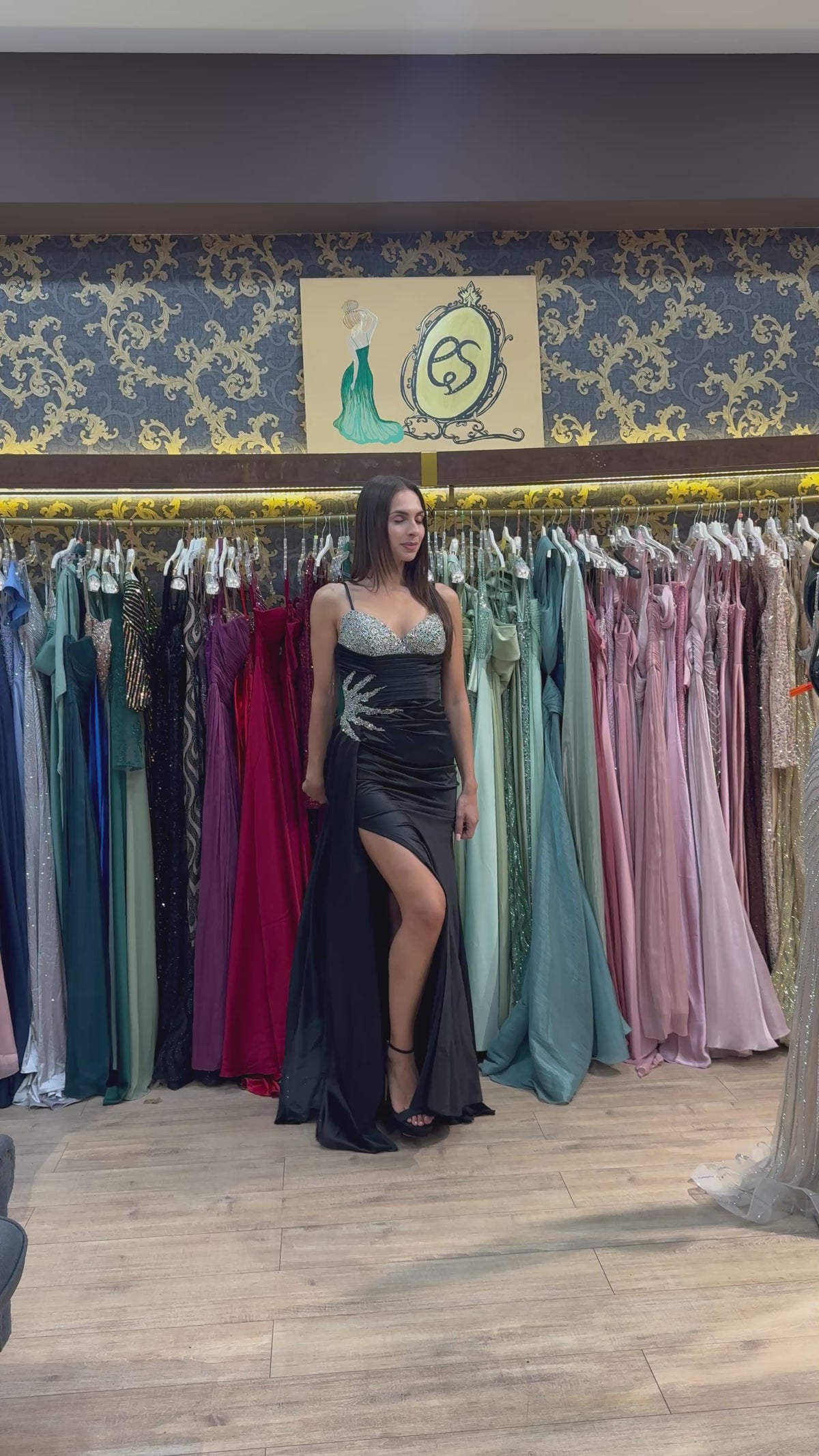 Black Bianca Embellished Satin Dress