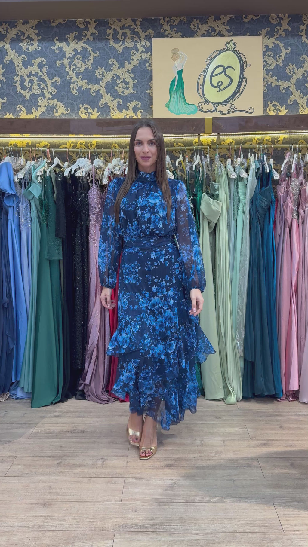 Blue Autumn Bloom Maxi Dress