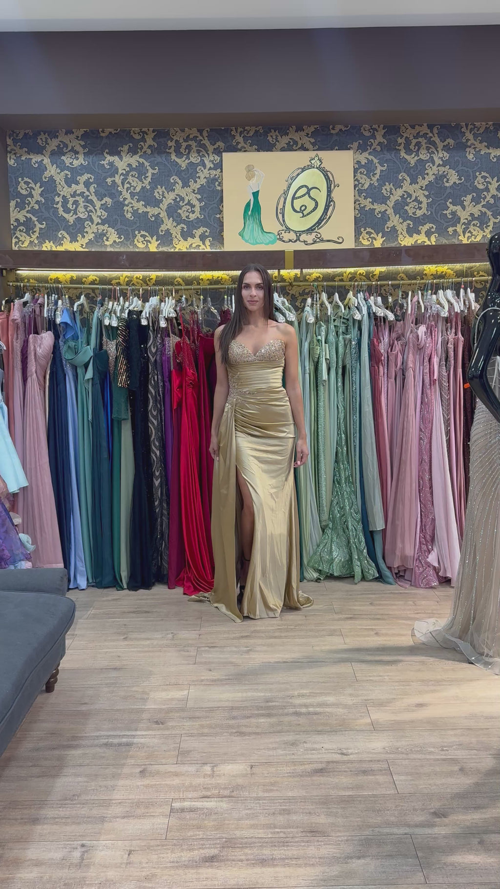 Gold Bianca Embellished Satin Dress