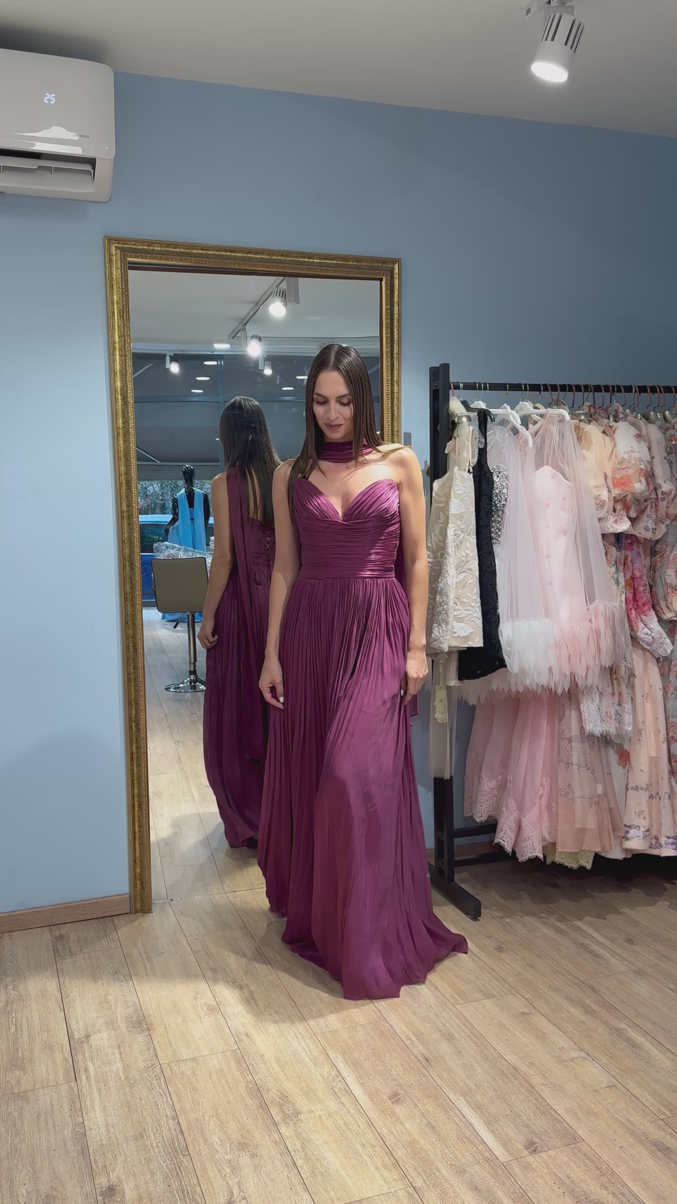 Magenta Valentina Pleated Maxi Dress
