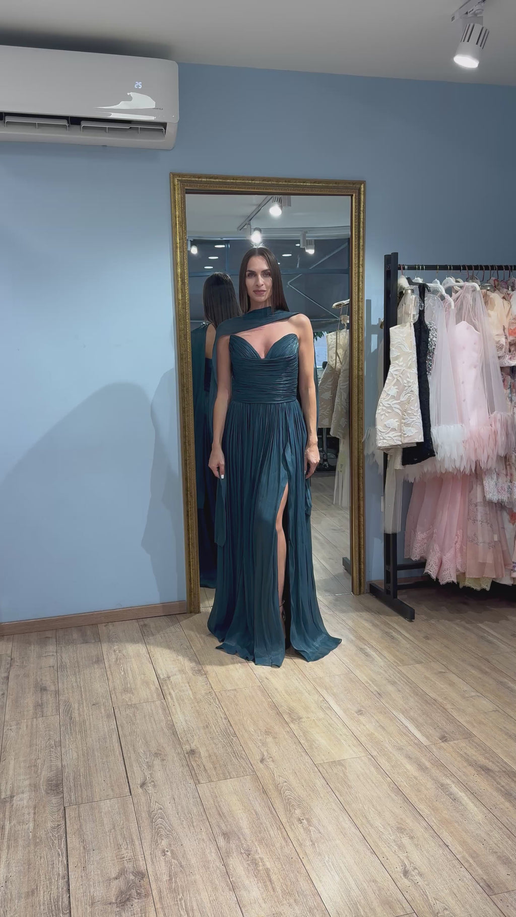 Petrol Valentina Pleated Maxi Dress