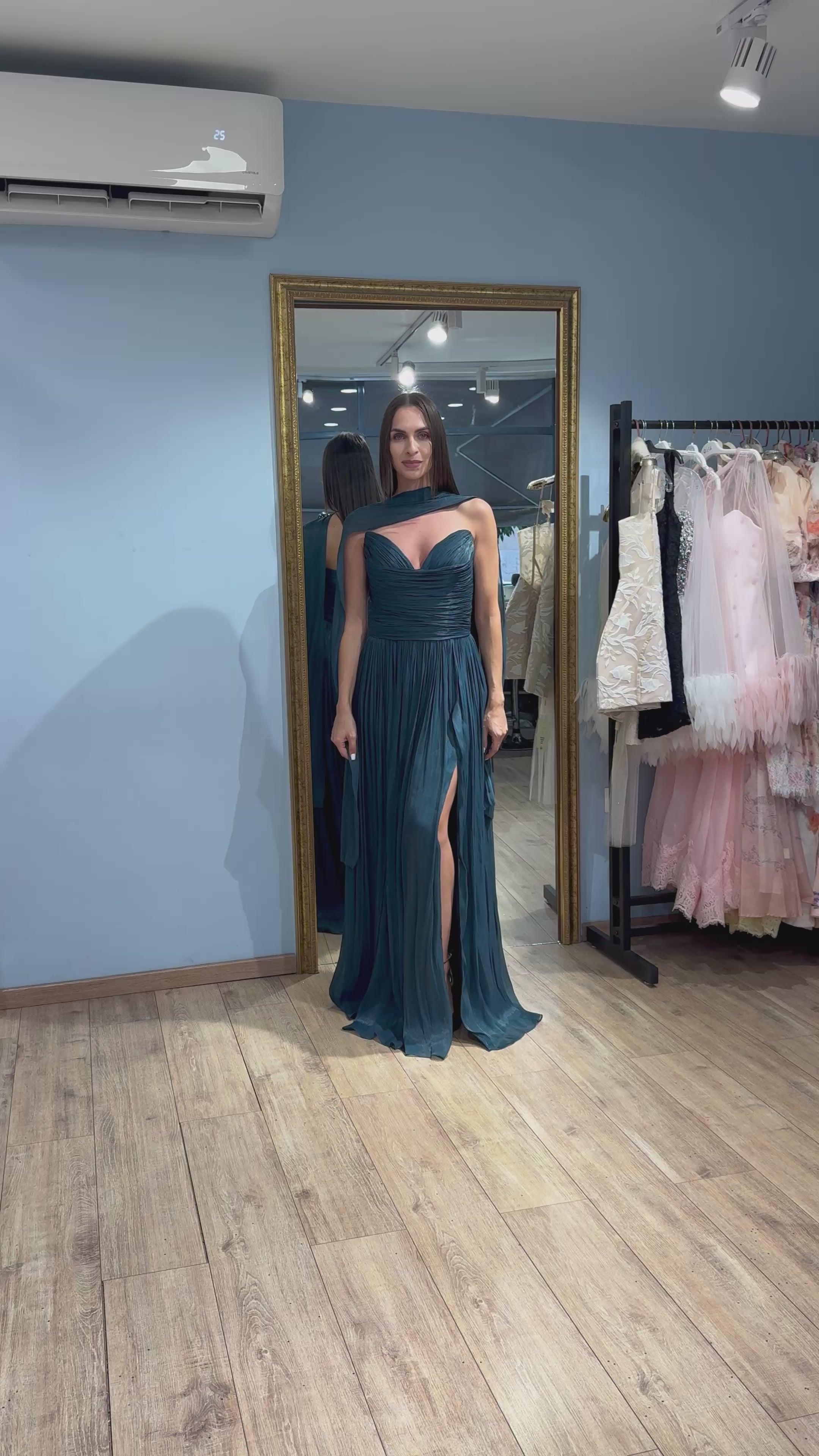 Petrol Valentina Pleated Maxi Dress