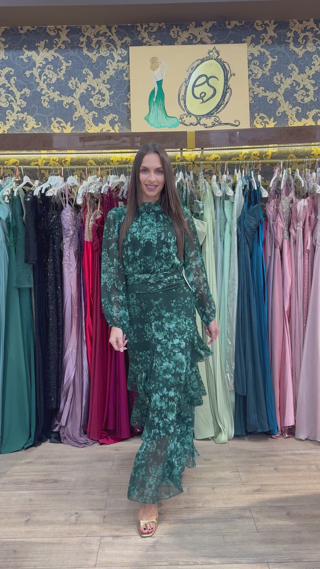 Green Autumn Bloom Maxi Dress