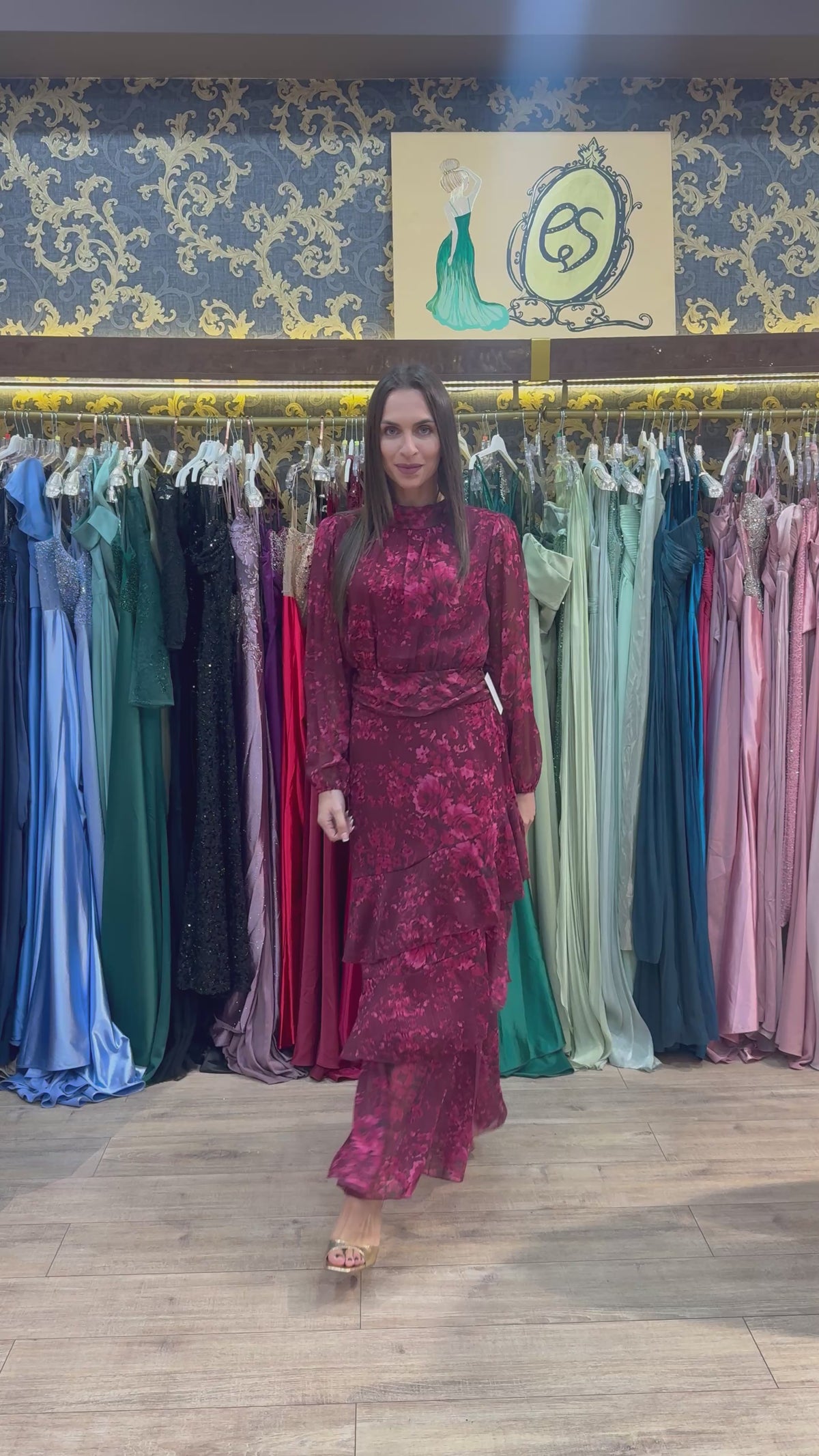 Burgundy Autumn Bloom Maxi Dress