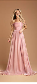 Evelina – Ροζ Off Shoulder Maxi Επίσημο Φόρεμα