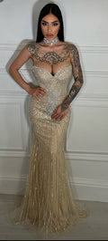 Maxi Strapless Φόρεμα με Στρας & πέτρες Champagne