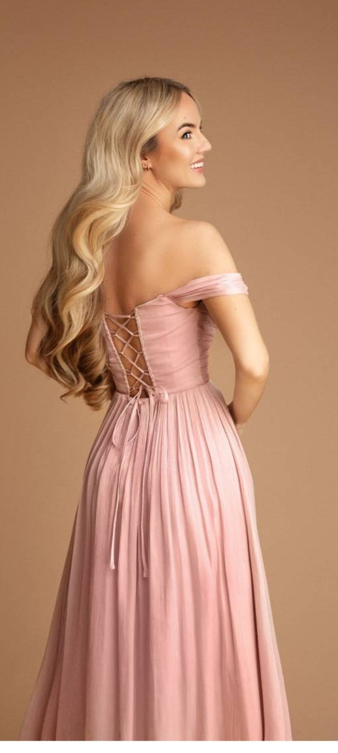 Evelina – Ροζ Off Shoulder Maxi Επίσημο Φόρεμα